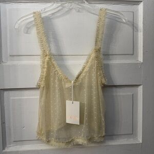 Storia Sheer Polka Dot Ruffle Trim Crop Top NWT Size M